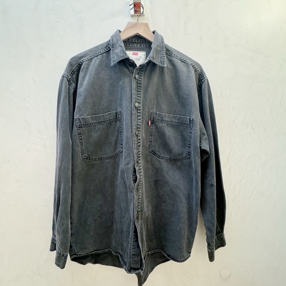 LEVI’S || Men’s Faded Twill Denim Long Sleeve Shirt Grungy Black Medium - Picture 1 of 13
